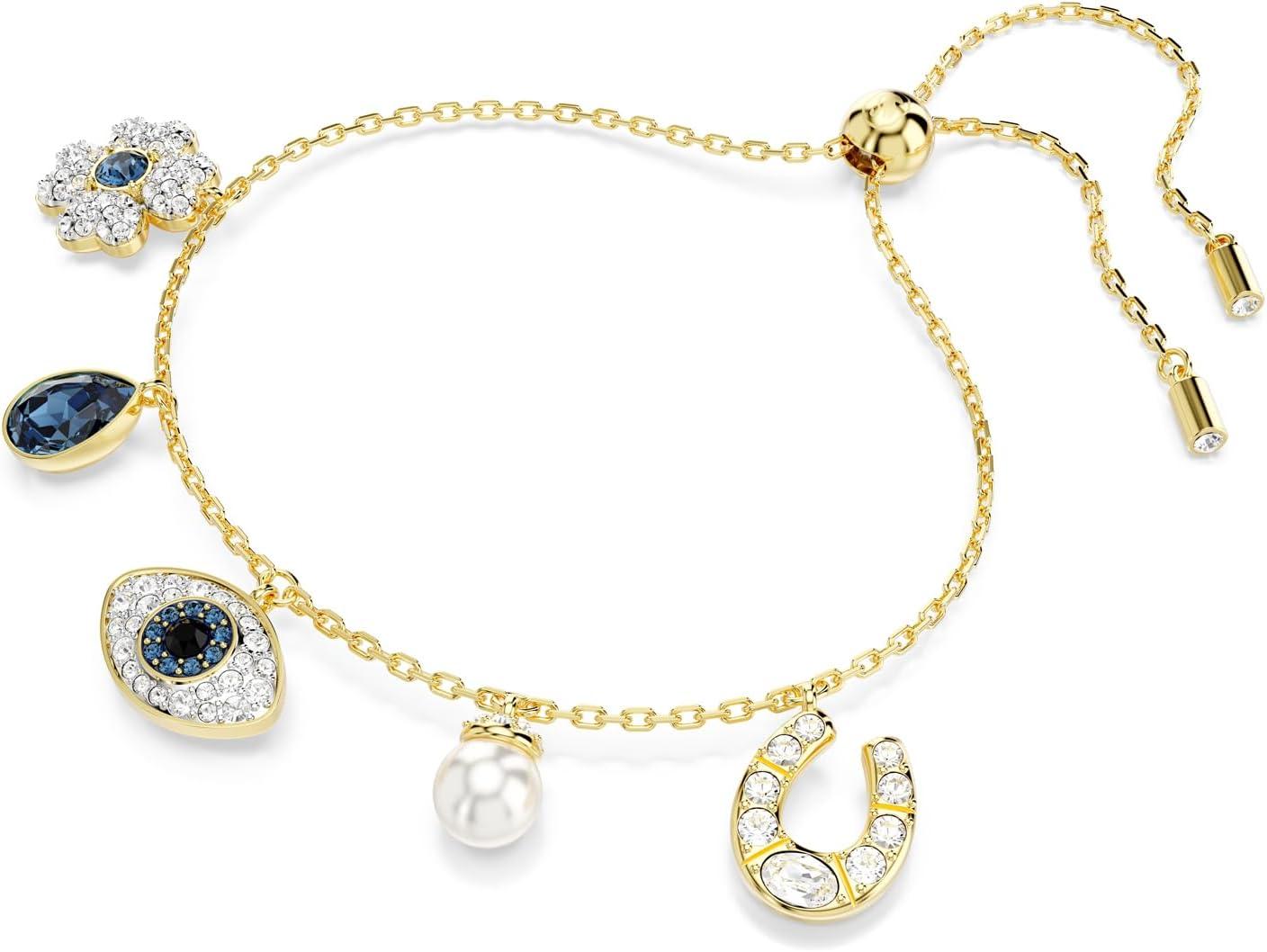 imageSwarovski Symbolica Bracelet Clover Evil Eye And Horseshoe Blue GoldTone Finished