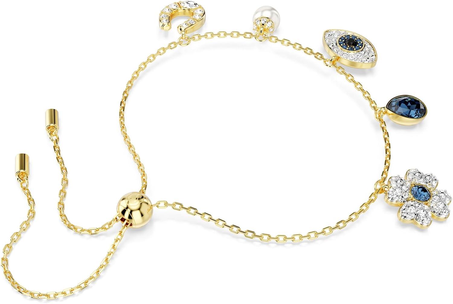 imageSwarovski Symbolica Bracelet Clover Evil Eye And Horseshoe Blue GoldTone Finished