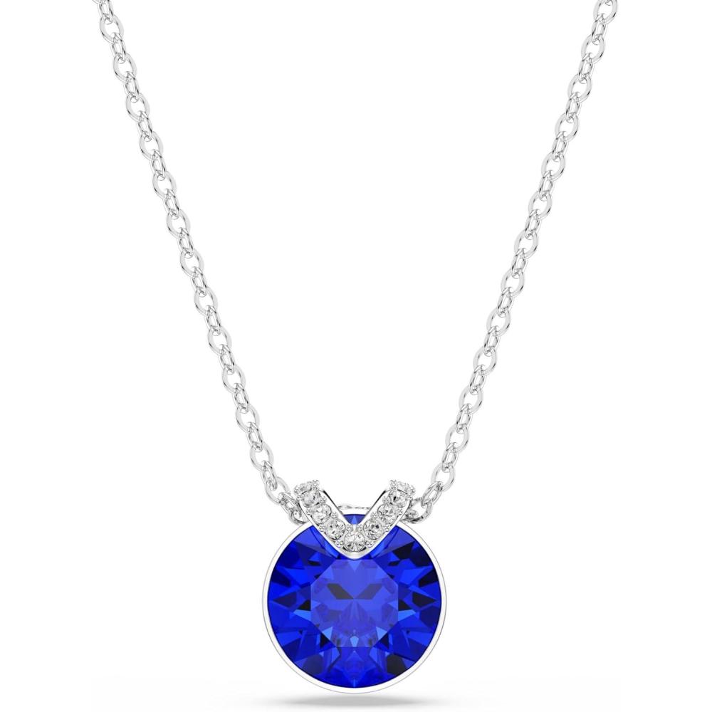 imageSwarovski Birthstone Pendant Necklace Collection SquareCut Stone and Crystals Rhodium FinishBlue Crystal