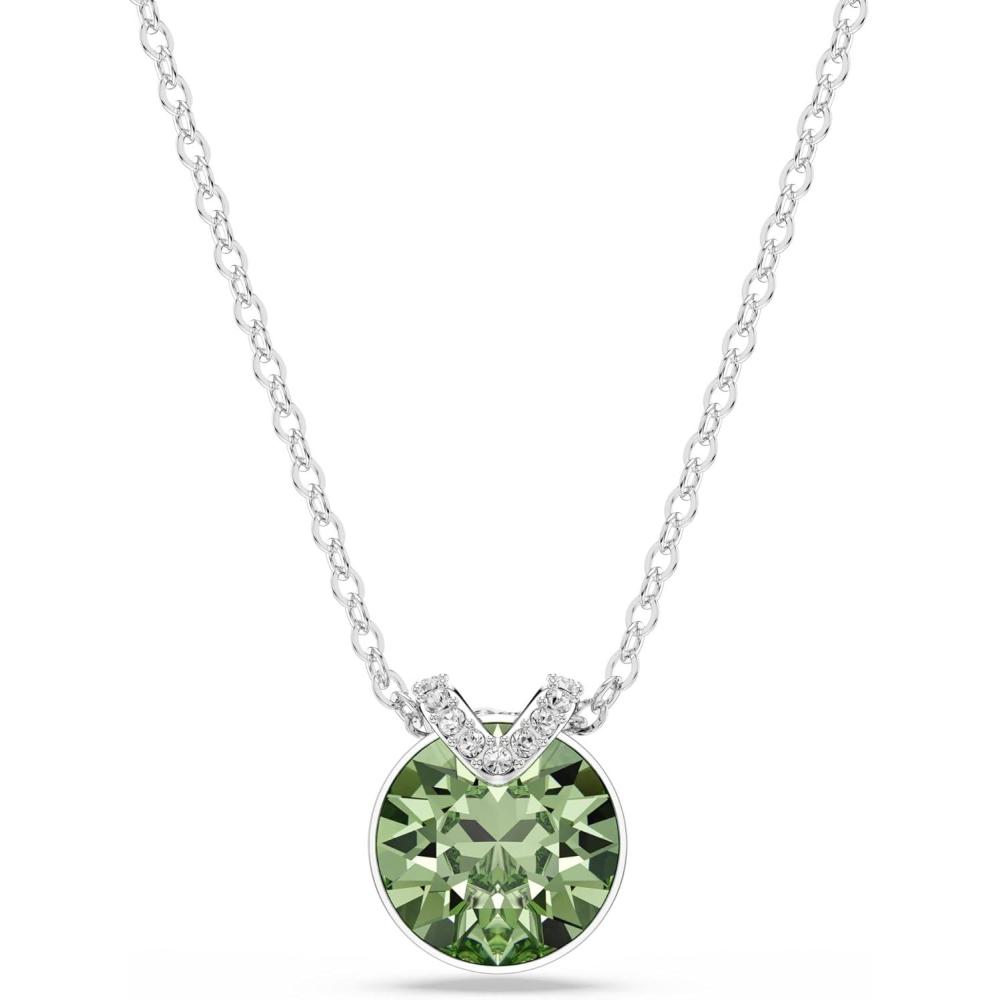 imageSwarovski Birthstone Pendant Necklace Collection SquareCut Stone and Crystals Rhodium FinishGreen Crystal