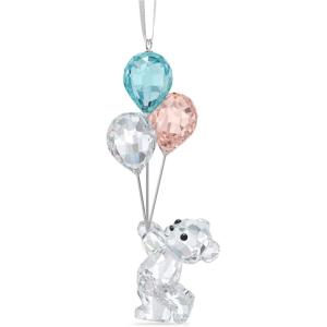 SWAROVSKI My Little Kris Bear Ornament, Clear Swarovski Crystal with Blue and Pink Balloons, for Hanging on Tree or Display, Part of the Swarovski My Little Kris Bear Collection
