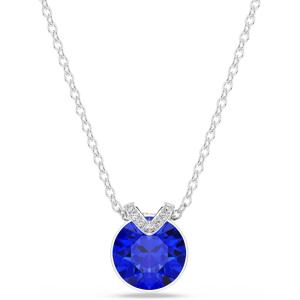 Swarovski Birthstone Pendant Necklace Collection, Square-Cut Stone and Crystals, Rhodium Finish(Blue Crystal)