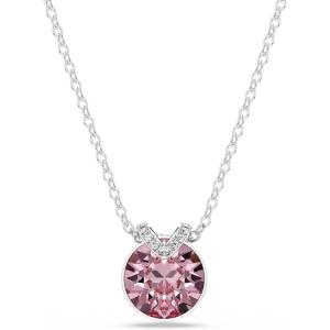 Swarovski Birthstone Pendant Necklace Collection, Square-Cut Stone and Crystals, Rhodium Finish(Darker Pink Crystal)