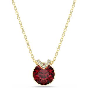 Swarovski Birthstone Pendant Necklace Collection, Square-Cut Stone and Crystals, Rhodium Finish(Red Crystal)