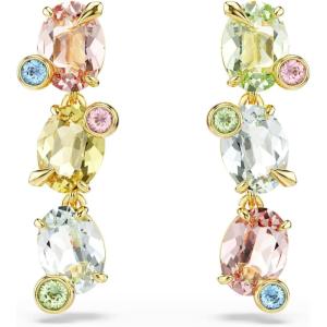 Swarovski Gema drop earrings, Asymmetrical design, Mixed cuts, Multicolored, Gold-tone finish