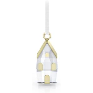 Swarovski Holiday Magic Winter Village Ornament, Clear Swarovski Crystals and Champagne Gold Tone Metal Accents on Cream-White Velvet Ribbon, Part of the Swarovski Holiday Magic Collection