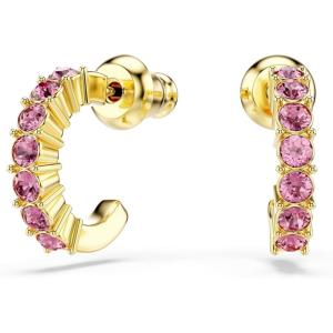 Swarovski Mini Hoop hoop earrings, Round cut, Pink, Gold-tone finish