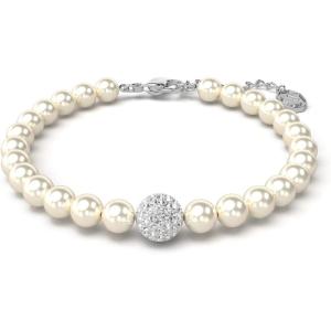 Swarovski Remix Strand Bracelet, Crystal Pearls and Pavé-Set Sphere in a Rhodium Finished Setting, Part of the Remix Collection