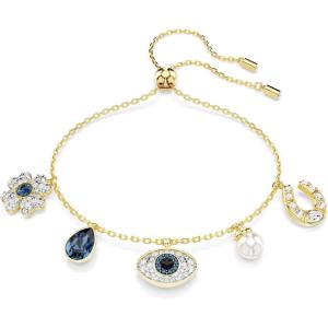 Swarovski Symbolica Bracelet, Clover, Evil Eye And Horseshoe, Blue, Gold-Tone Finished