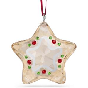 Swarovski’s Holiday Cheers Star Shaped Hanging Ornament, Gold-Tone, White, Red and Green Crystals, Part of the Holiday Cheers Collection