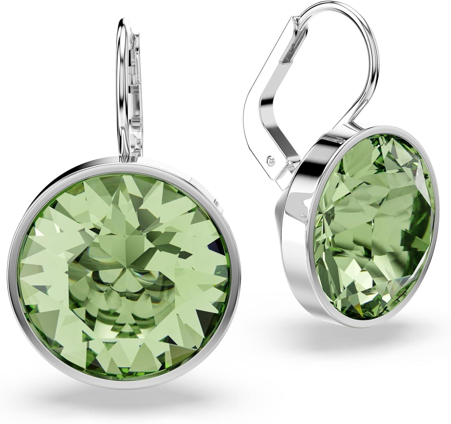 imageSwarovski Bella Drop Earrings Round Cut Crystal Lever Back ClosureGreen Crystal