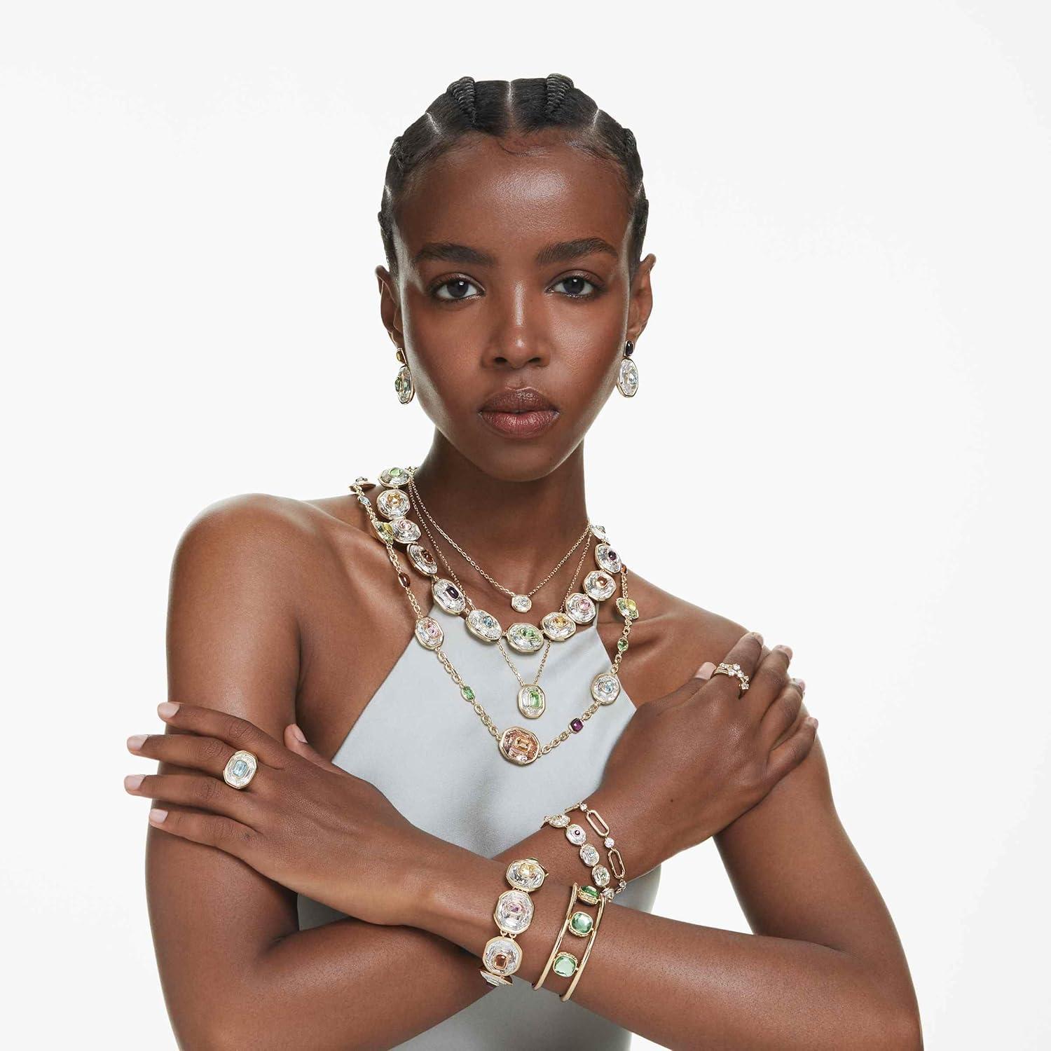 imageSwarovski Chroma Jewelry Collection MultiColor Cushion Cut Crystals Gold Tone FinishMedium