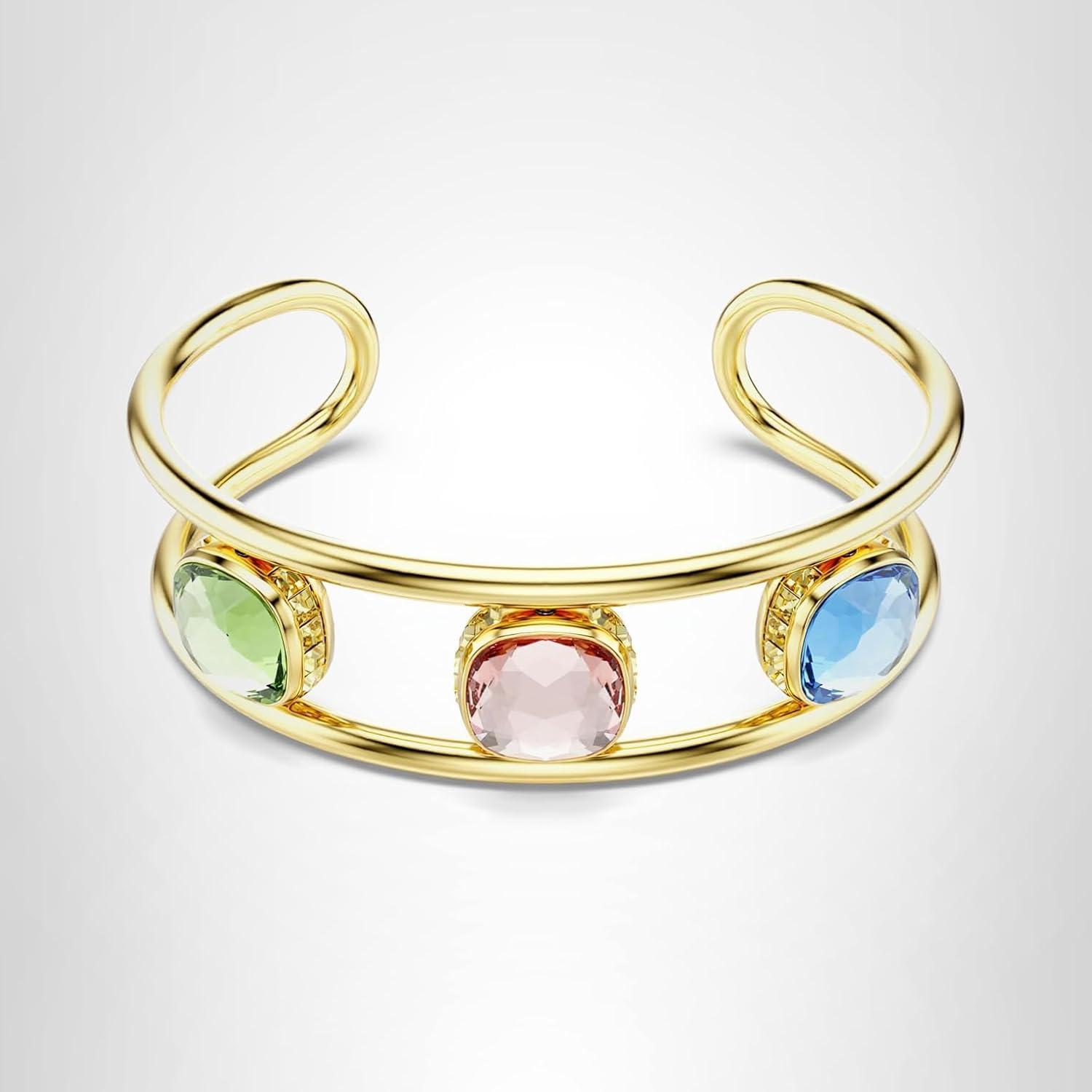 imageSwarovski Chroma Jewelry Collection MultiColor Cushion Cut Crystals Gold Tone FinishSmall