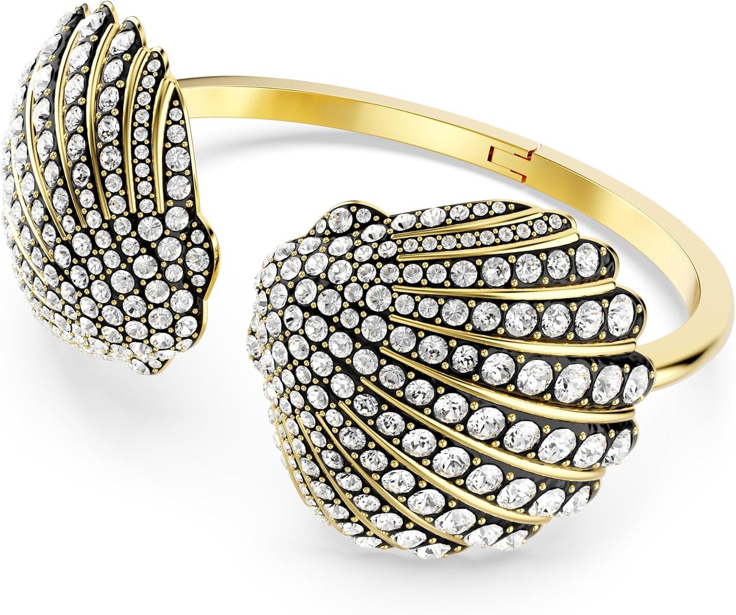 imageSwarovski Idyllia Bangle Bracelet Shell Motif with Clear RoundCut Crystals in a GoldTone Finished Setting Size M Part of the Idyllia Collection