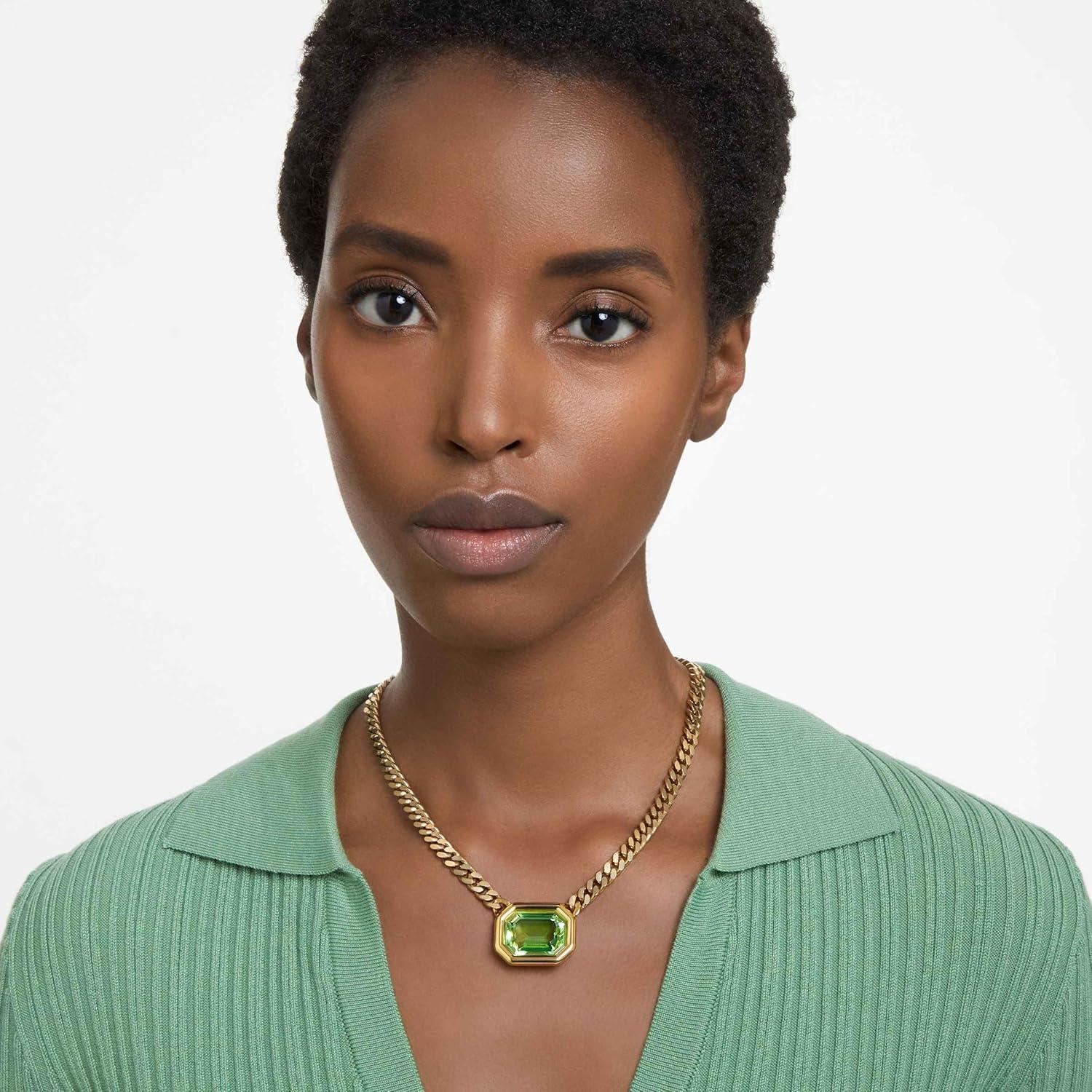 imageSwarovski Millenia Jewelry Collection Green Octagon Cut CrystalsPendant Necklace