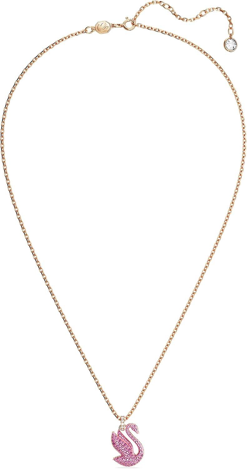 imageSwarovski Swan Pendant Necklace with Pink Crystal Pav on rosegold tone Plated Chain Part of the Iconic Swan Collection
