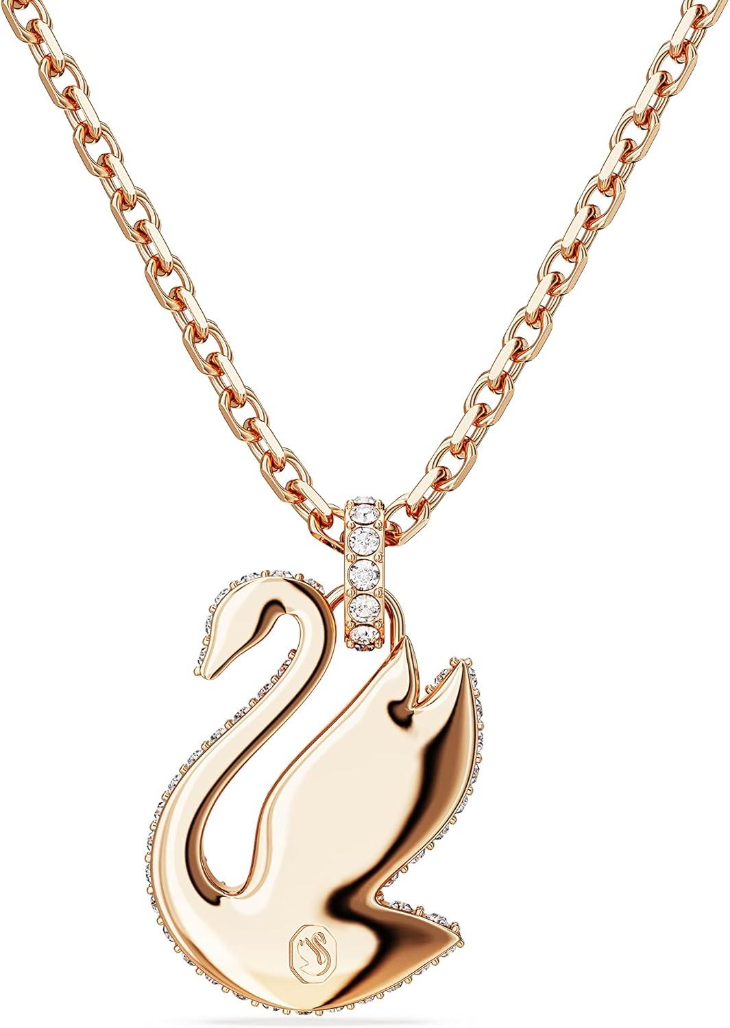 imageSwarovski Swan Pendant Necklace with Pink Crystal Pav on rosegold tone Plated Chain Part of the Iconic Swan Collection