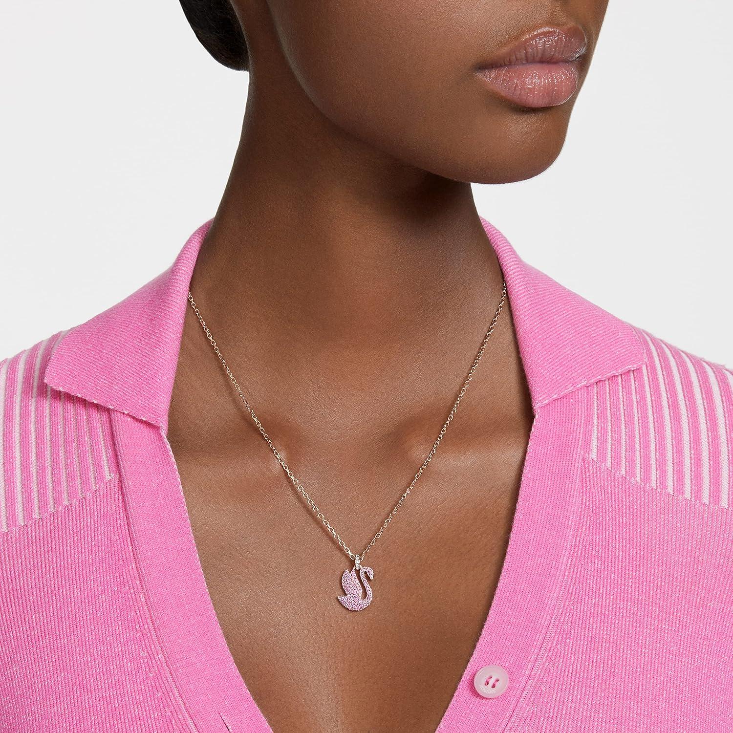 imageSwarovski Swan Pendant Necklace with Pink Crystal Pav on rosegold tone Plated Chain Part of the Iconic Swan Collection