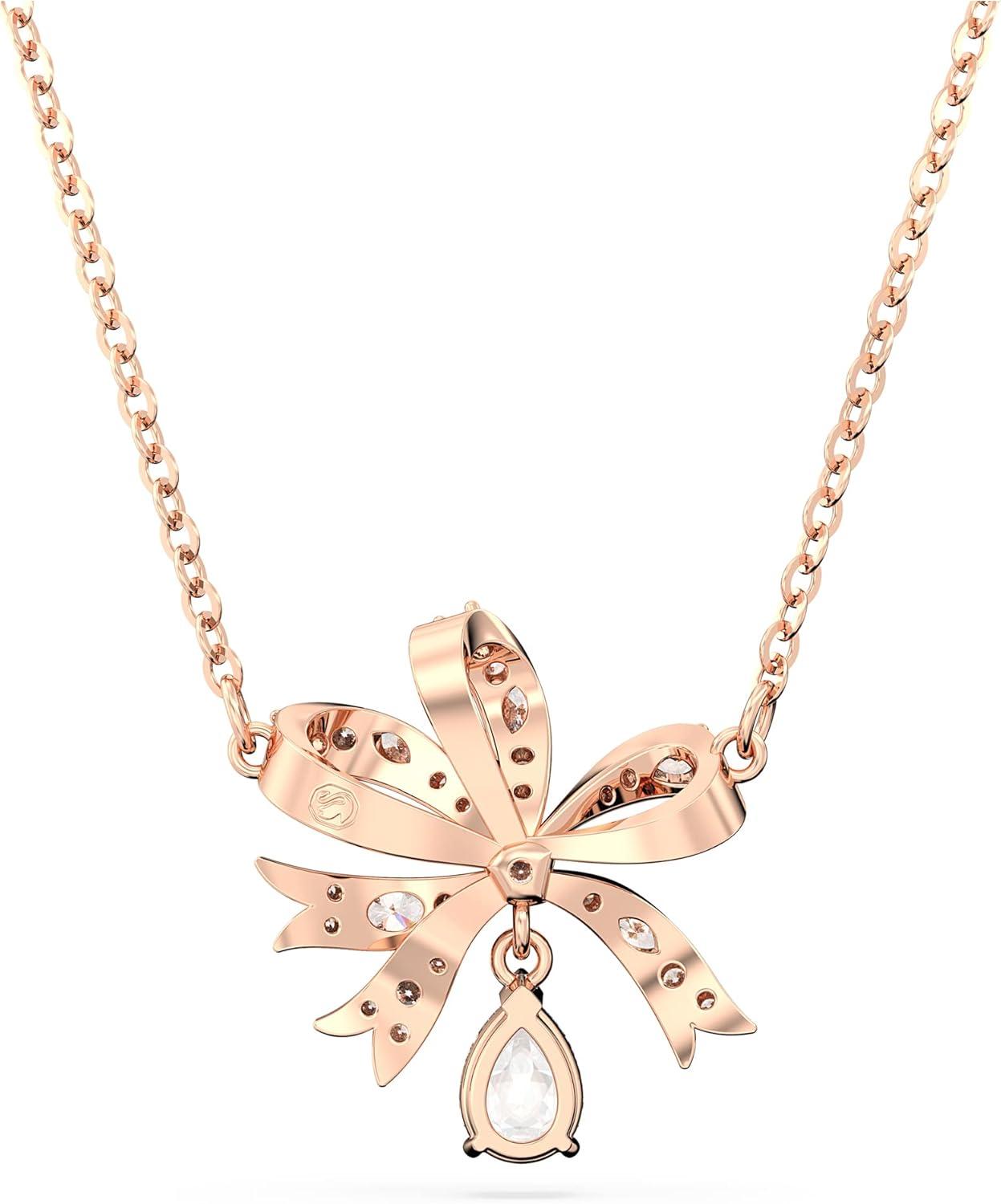 imageSwarovski Volta Necklace Earrings and Bracelets Jewelry Collection BowInspired Pink and Clear Crystals with RoseGold Tone FinishNecklace