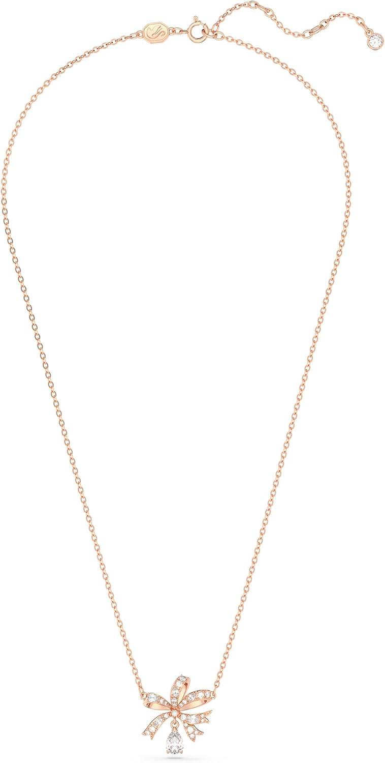 imageSwarovski Volta Necklace Earrings and Bracelets Jewelry Collection BowInspired Pink and Clear Crystals with RoseGold Tone FinishNecklace