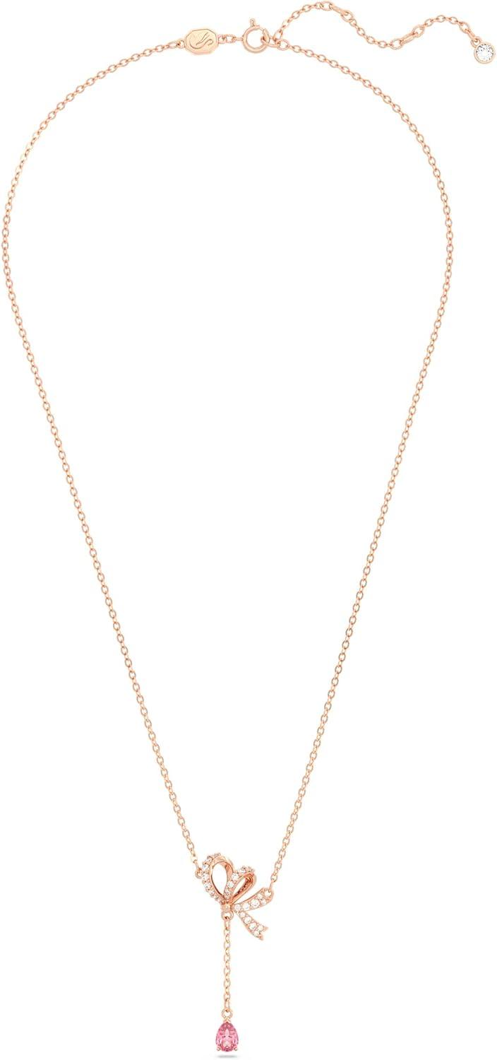 imageSwarovski Volta Necklace Earrings and Bracelets Jewelry Collection BowInspired Pink and Clear Crystals with RoseGold Tone FinishY Pendant Necklace