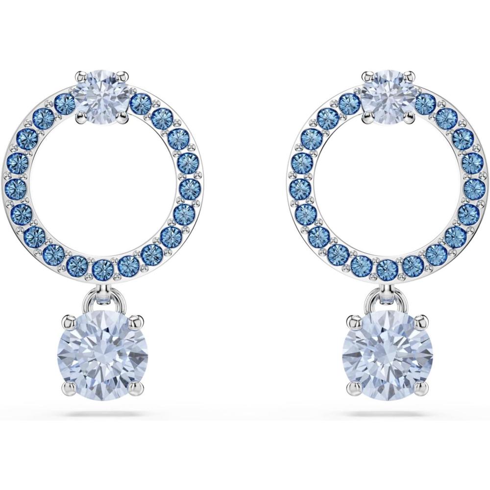 imageSwarovski Attract Crystal Drop Earrings Green Pink Blue Pink Stones Pear and Round Cut Crystals Part of the Swarovski Attract CollectionBlue CrystalRhodium Finish