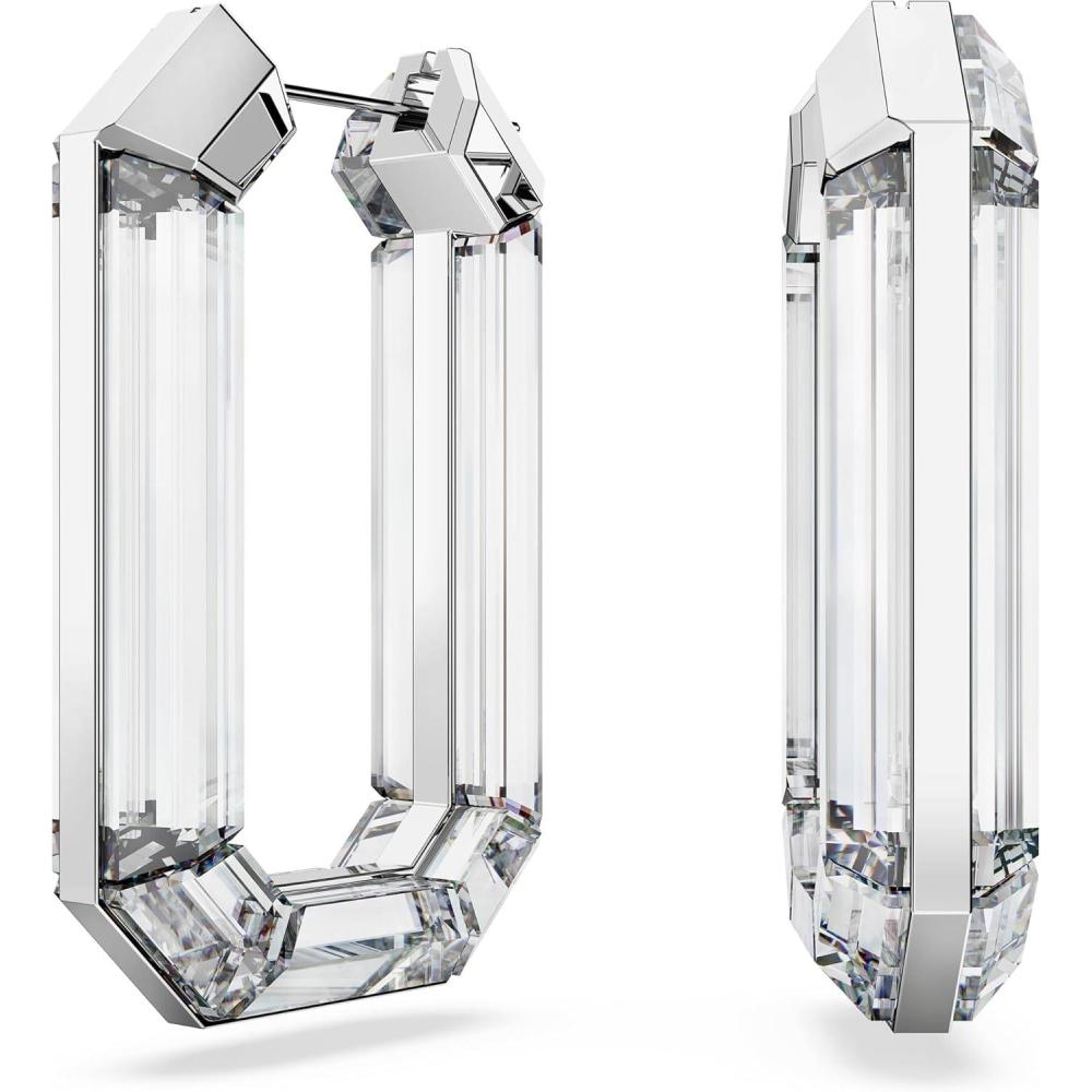 imageSwarovski Lucent Hoop Earrings Statement Octagon Shape Clear