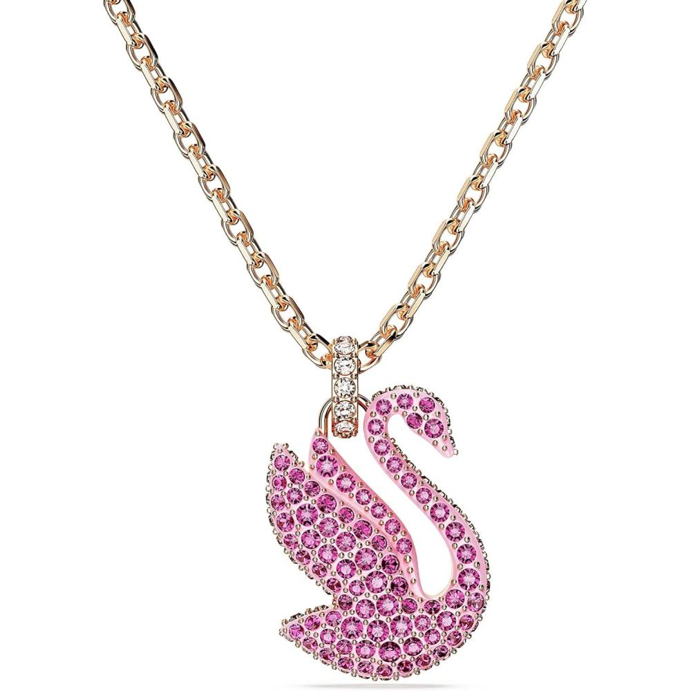 imageSwarovski Swan Pendant Necklace with Pink Crystal Pav on rosegold tone Plated Chain Part of the Iconic Swan Collection