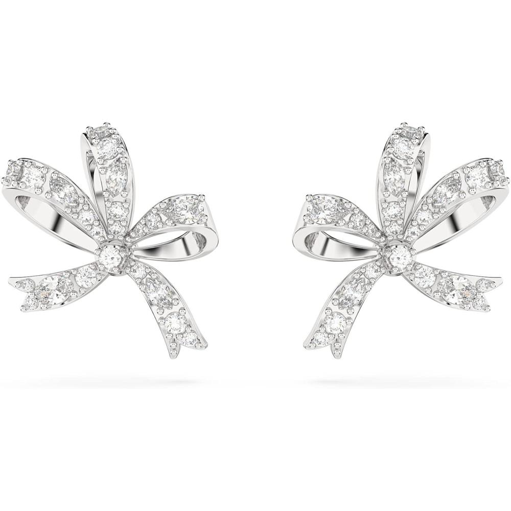 imageSwarovski Volta Necklace Earrings and Bracelets Jewelry Collection BowInspired Clear Crystals with Rhodium FinishStud Earrings