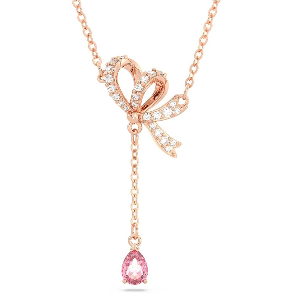 imageSwarovski Volta Necklace Earrings and Bracelets Jewelry Collection BowInspired Pink and Clear Crystals with RoseGold Tone FinishY Pendant Necklace