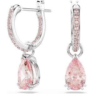 Swarovski Attract Crystal Drop Earrings, Green, Pink, Blue, Pink Stones, Pear and Round Cut Crystals, Part of the Swarovski Attract Collection(Pink Crystal/Rhodium Finish)