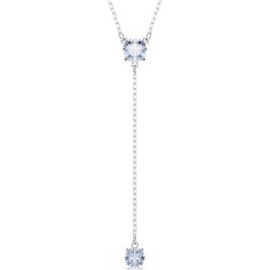 Swarovski Attract Crystal Y Necklace, Round Cut, Blue & Pink Stones, Rhodium Finish, Part of the Attract Collection(Blue Crystal/Rhodium Finish)