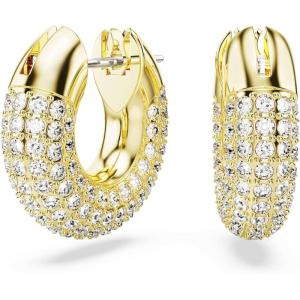 Swarovski Dextera Hoop Earrings, Pavé, White, Gold-tone Finish