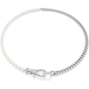 Swarovski Dextera Necklace, Pavé, Crystal Pearl, Clear, Rhodium Finished