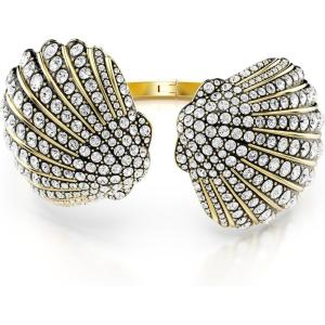 Swarovski Idyllia Bangle Bracelet, Shell Motif with Clear Round-Cut Crystals in a Gold-Tone Finished Setting, Size M, Part of the Idyllia Collection