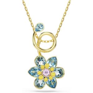 Swarovski Idyllia Pendant, Mixed cuts, Flower, Blue, Gold-Tone Finish