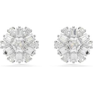 Swarovski Idyllia Stud Earrings, Mixed Cuts, Snowflake, Clear, Rhodium Finished