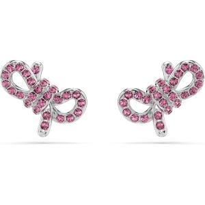 Swarovski Lifelong Bow stud earrings, Bow, Pink, Rhodium Finish