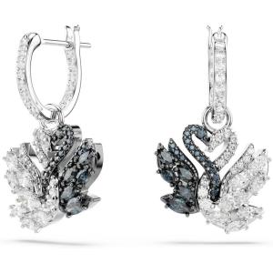 Swarovski Swan drop earrings, Swan, Black, Rhodium finish
