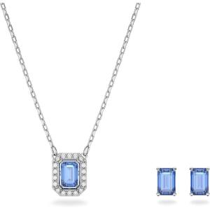 Swarovski Una set, Octagon cut, Blue, Rhodium Finished