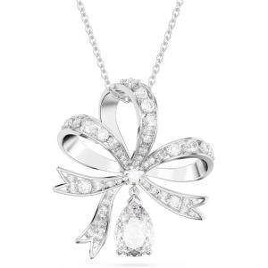 Swarovski Volta Necklace, Earrings, and Bracelets Jewelry Collection, Bow-Inspired Clear Crystals with Rhodium Finish(Pendant Necklace)