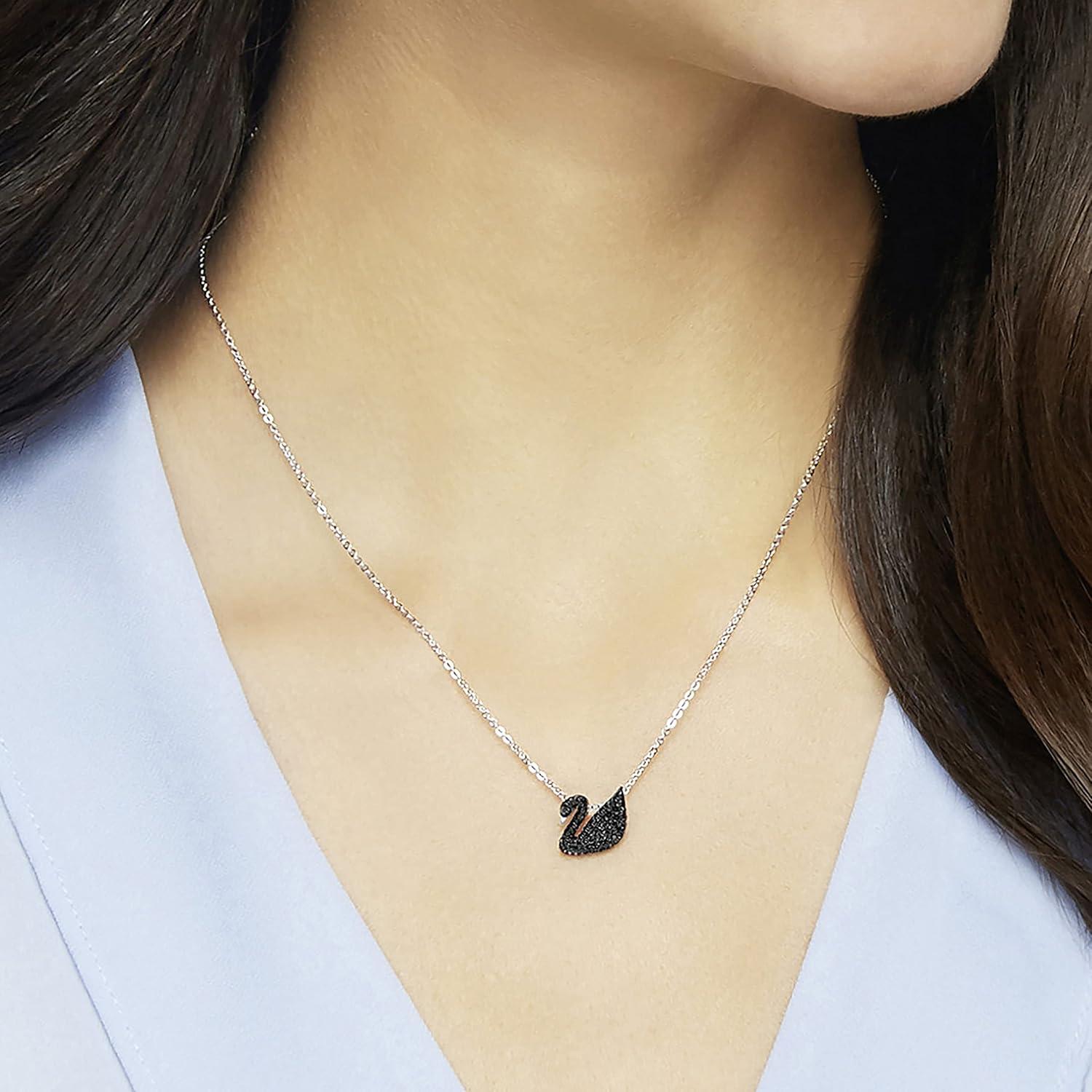 imageSwarovski Iconic Swan Crystal Necklace Jewelry CollectionBlack Crystals Necklace