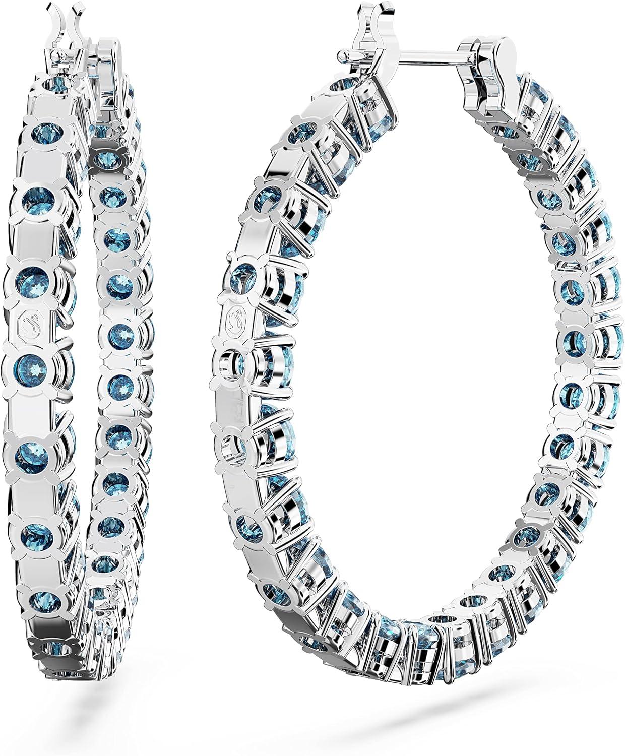 imageSwarovski Matrix Hoop Earrings Collection Crystals on Metal Finish SettingsBlue Round Cut