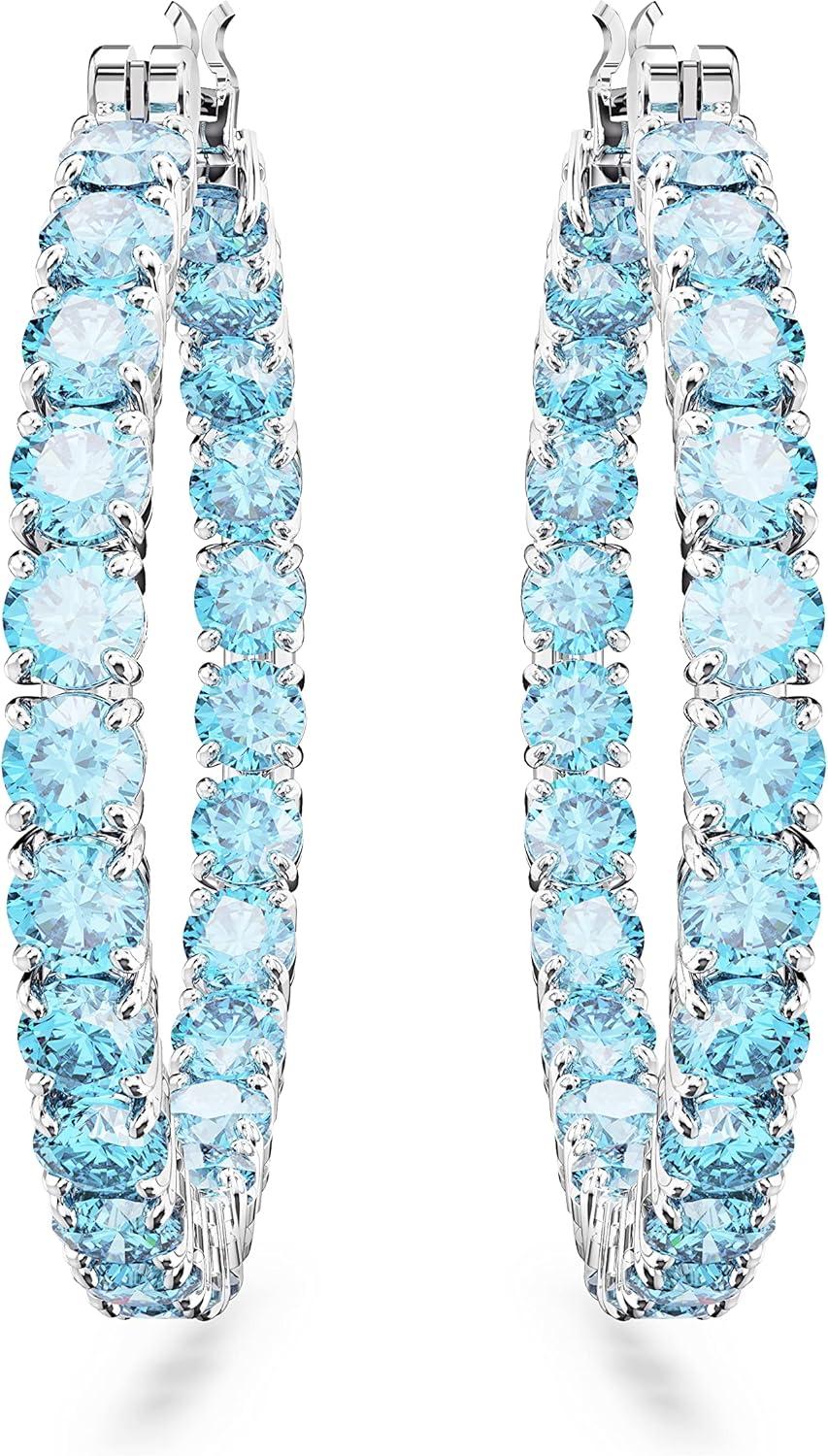 imageSwarovski Matrix Hoop Earrings Collection Crystals on Metal Finish SettingsBlue Round Cut