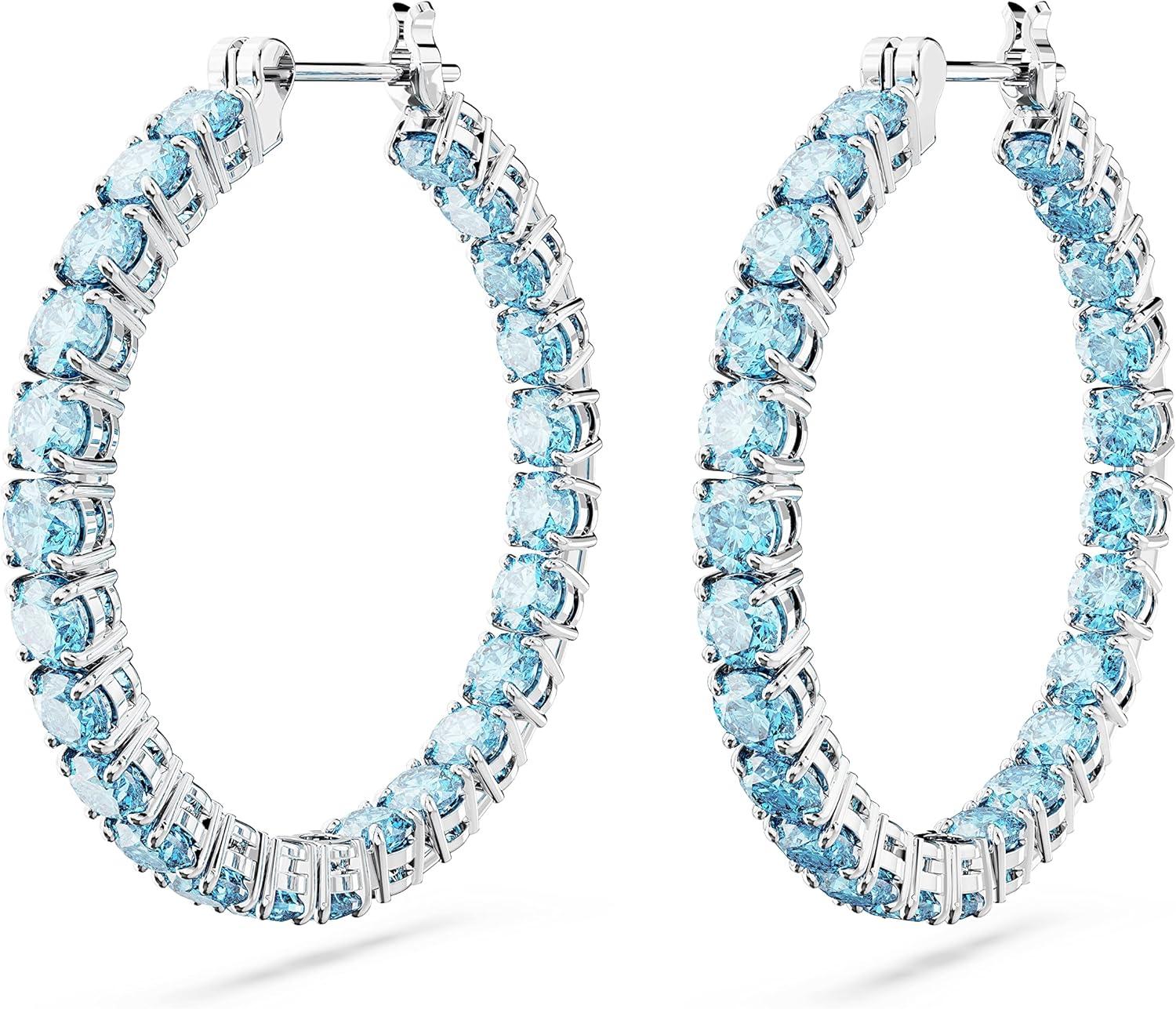 imageSwarovski Matrix Hoop Earrings Collection Crystals on Metal Finish SettingsBlue Round Cut