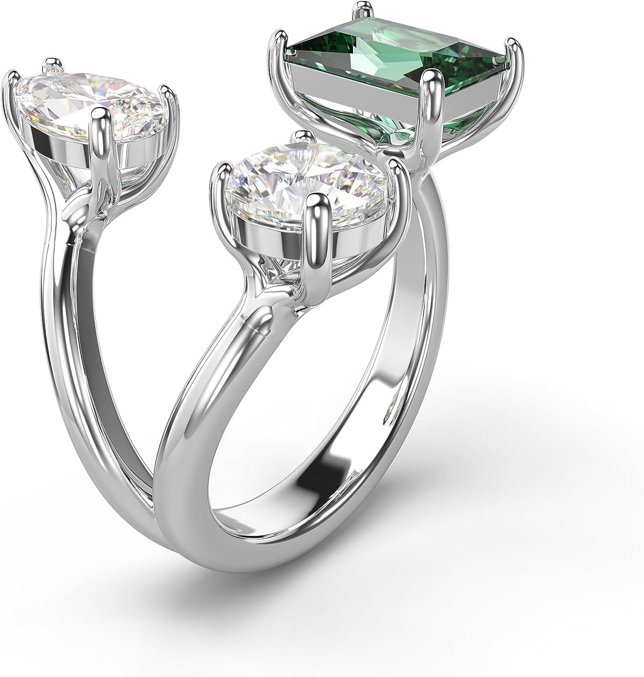 imageSwarovski Mesmera Open Ring Green and Clear MixedCut Stones in a SilverTone Finish Part of the Mesmera Collection5