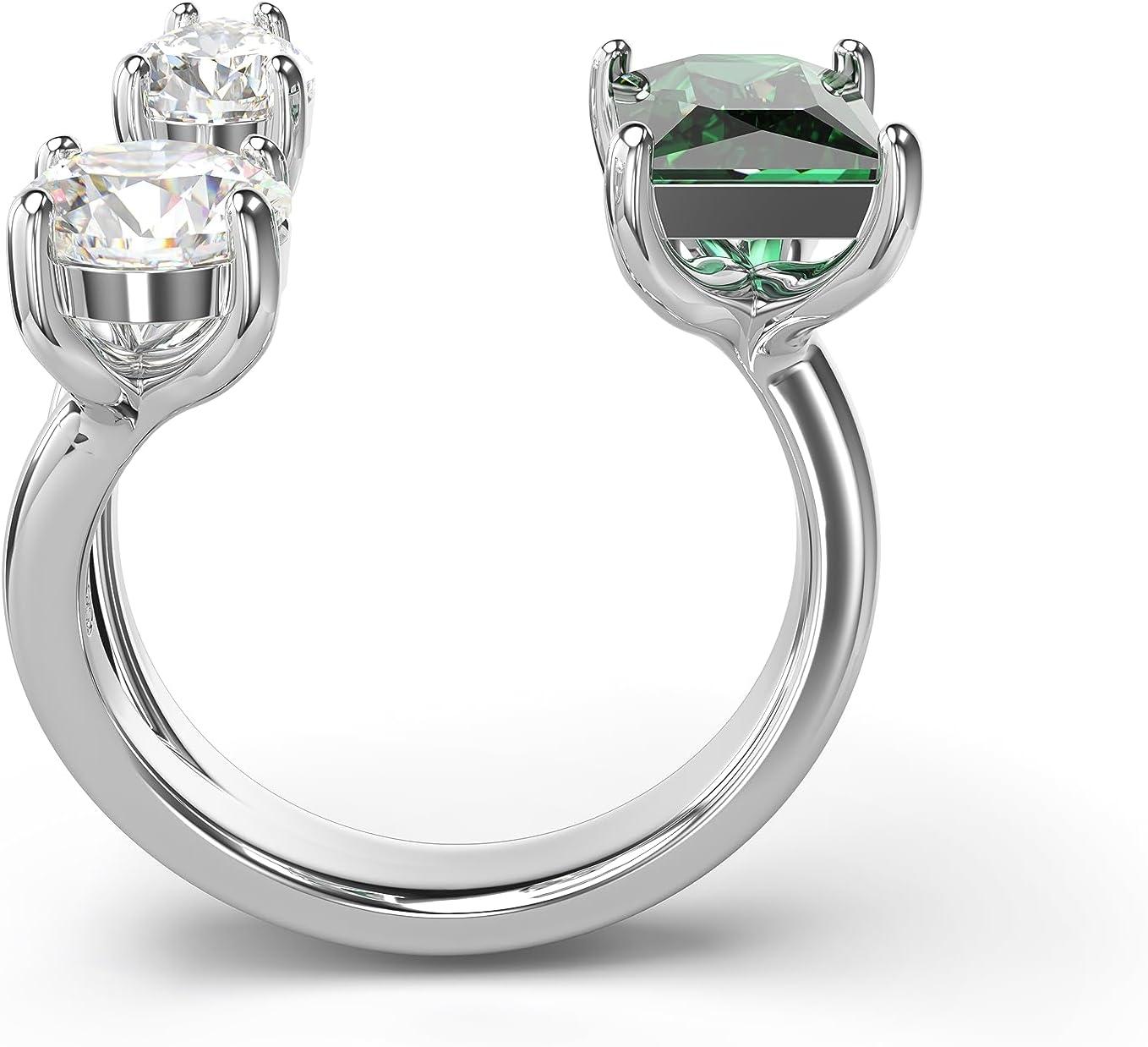 imageSwarovski Mesmera Open Ring Green and Clear MixedCut Stones in a SilverTone Finish Part of the Mesmera Collection5