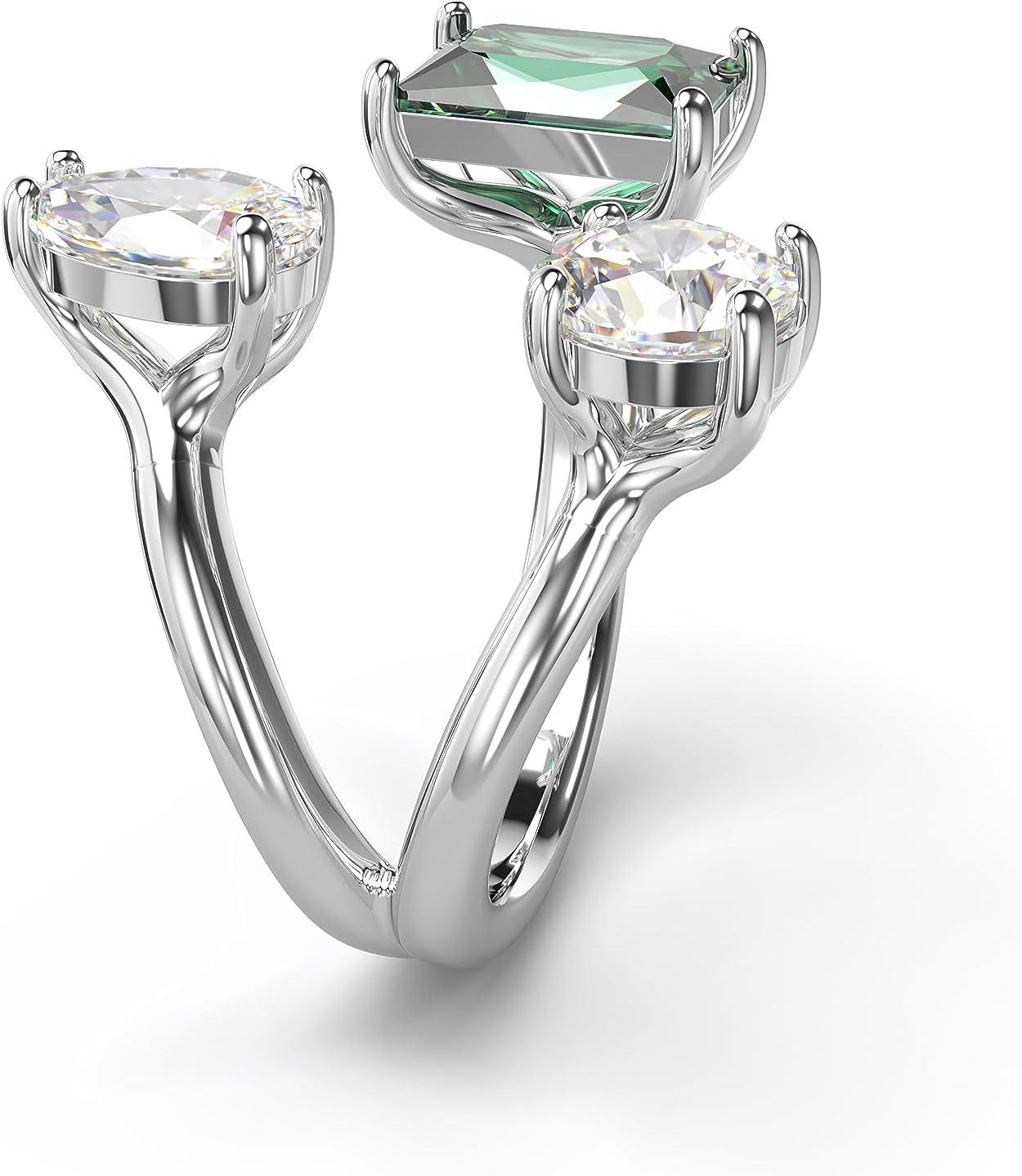 imageSwarovski Mesmera Open Ring Green and Clear MixedCut Stones in a SilverTone Finish Part of the Mesmera Collection5