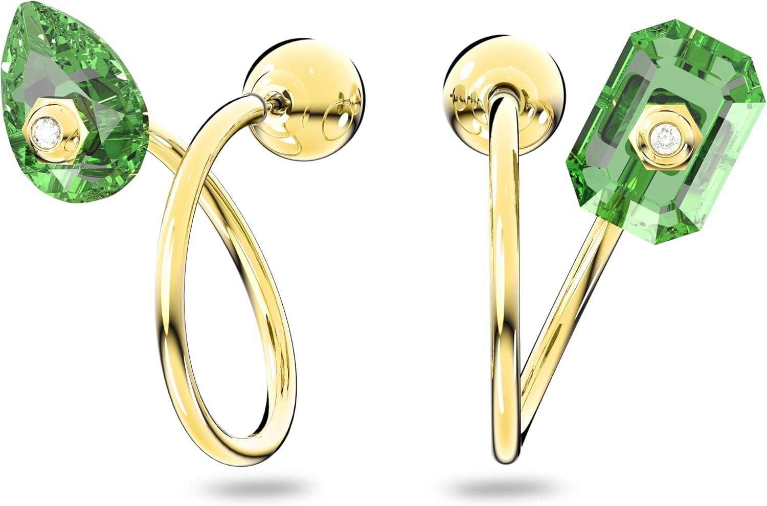 imageSwarovski Numina Earring Jewelry Collection Gold Tone Finish Green Crystals Clear CrystalsAsymmetrical Earrings