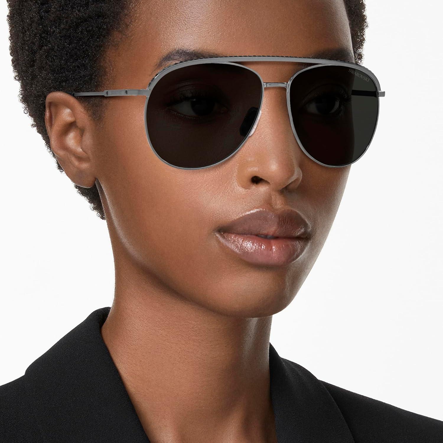 imageSwarovski Womens Sk7005 Aviator SunglassesDark SilverDark Grey